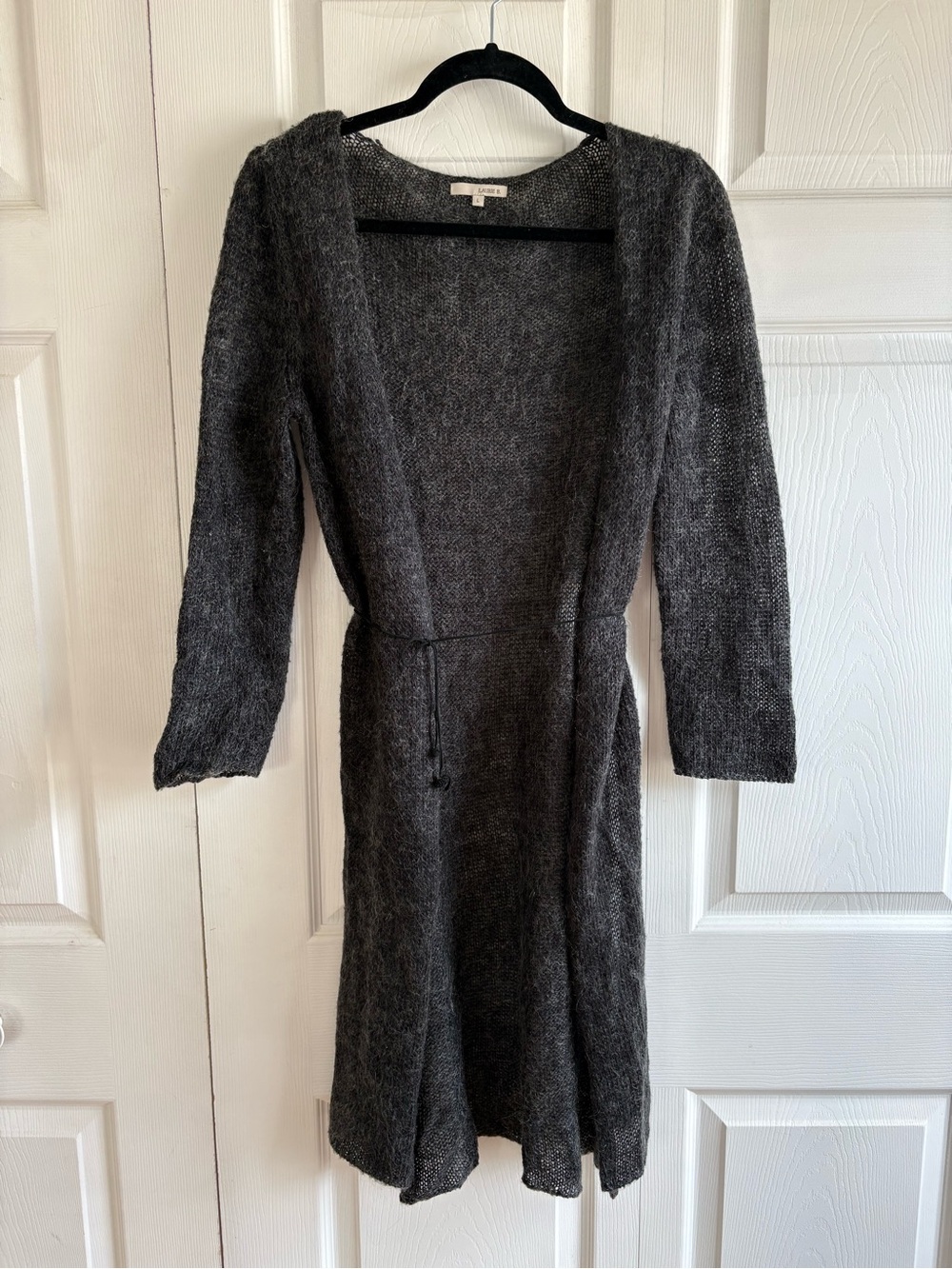 Anthropologie Laurie B Mohair Blend Robe Open Front Cardigan Grey Lagenlook L